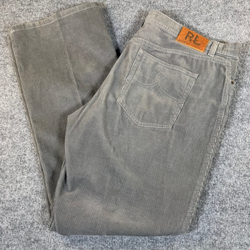 Ralph Lauren Sport Womens Gray Corduroy Straight Leg Pants Studded‎ Logo Size 14